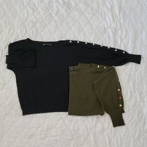 Off shoulder buttoned sweater